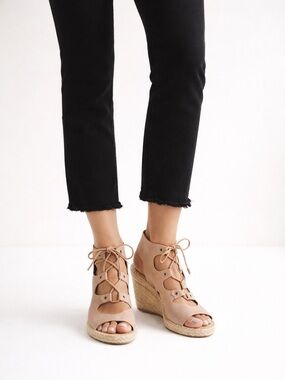 Anthropologie Carmen Saiz Tan Leather Espadrille Wedge Sandals.EU 36